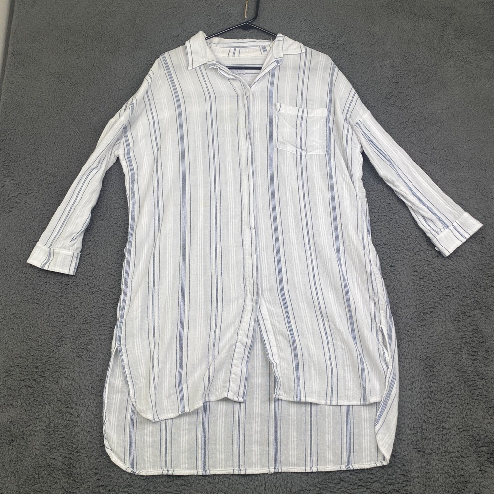 Esby Dress Womens Small White Cotton Stripe Cottage Casual Lagen